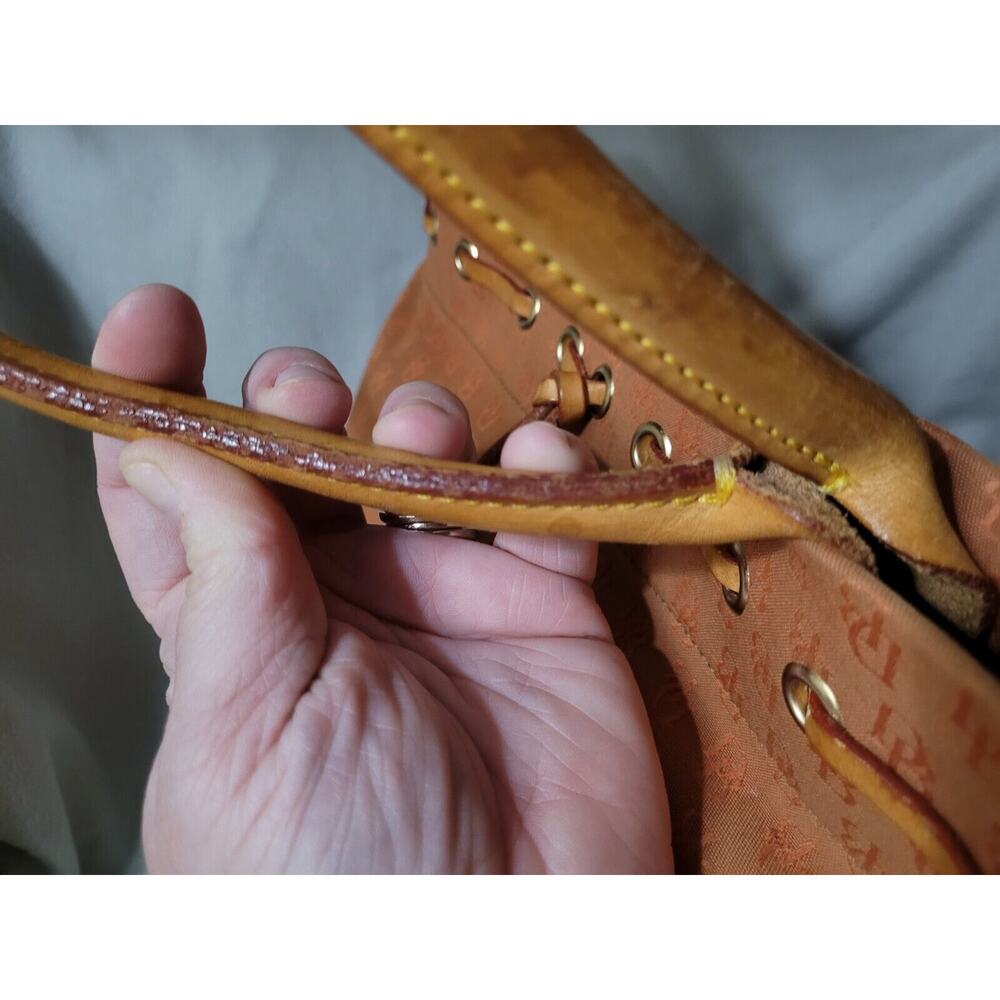 Dooney and Bourke Large Purse Orange Signature DB Canvas Leather Vintage Brown - Picture 8 of 16